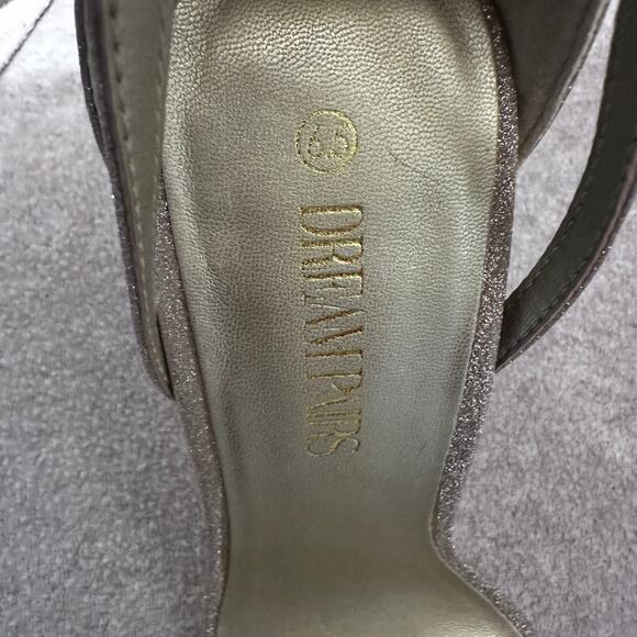 Light Gold Sparkle Open Toe ankle strap Chunky High Heel Shoes Size 6.5 - Picture 5 of 7